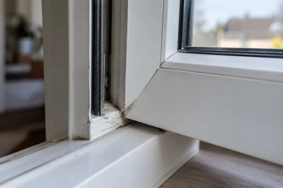 Abgesackter Fensterflügel hat am Rahmen Kratzspuren hinterlassen